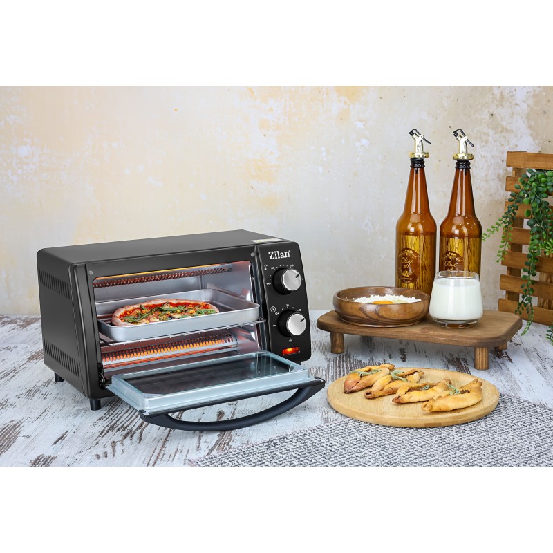 Mini cuptor Zilan-Roza ZLN-4328, 9L, 800W, Geam dublu, Temporizator 60 min