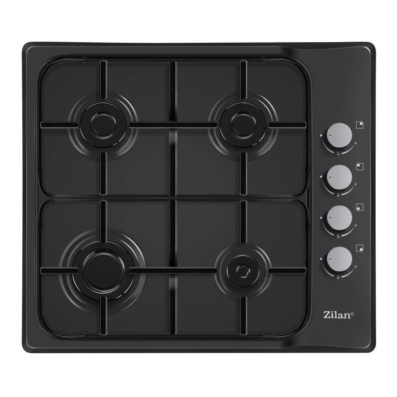 Plita incorporabila email 4 ochiuri Zilan ZLN-0034, Negru Gaz gpl sau natural, 60x50 cm