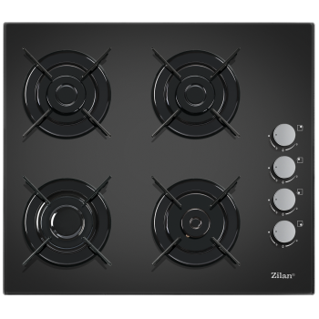 Plita incorporabila Zilan ZLN-0058, Gaz butelie sau gaz natural  duze de schimb incluse , 59x51 cm, 4 Arzatoare, Aprindere Electrica, Sticla Neagra