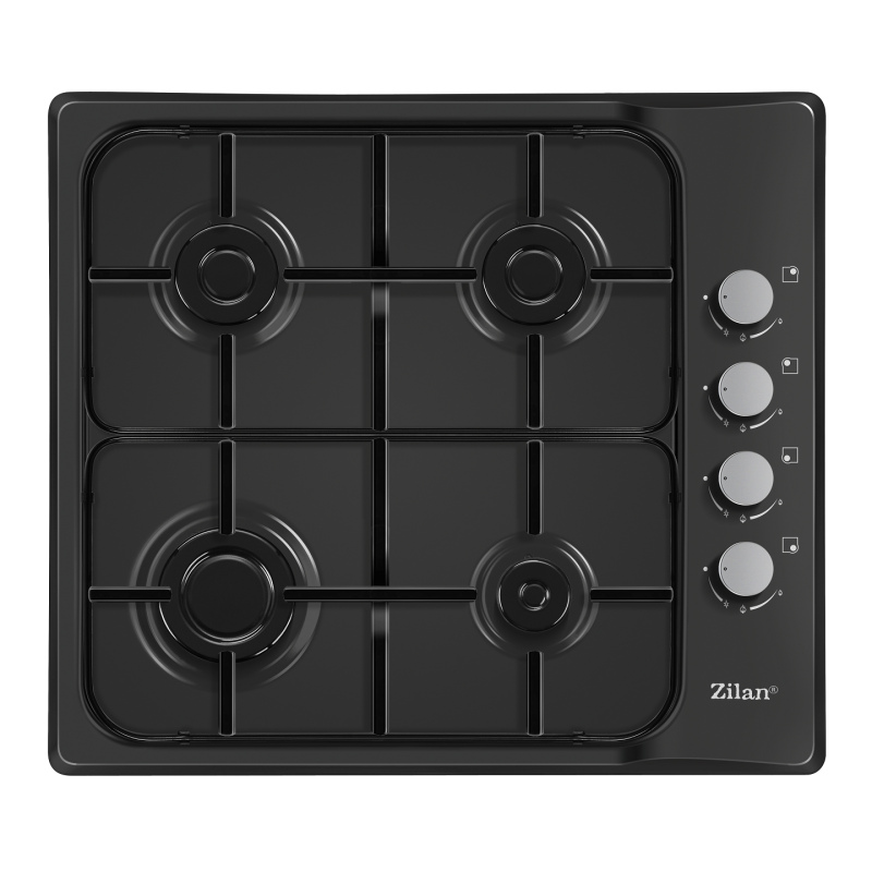 Plita incorporabila Zilan ZLN-0041,Negru Gaz gpl sau natural, Aprindere electrica, 4 arzatoare, 60x50 cm, Email,