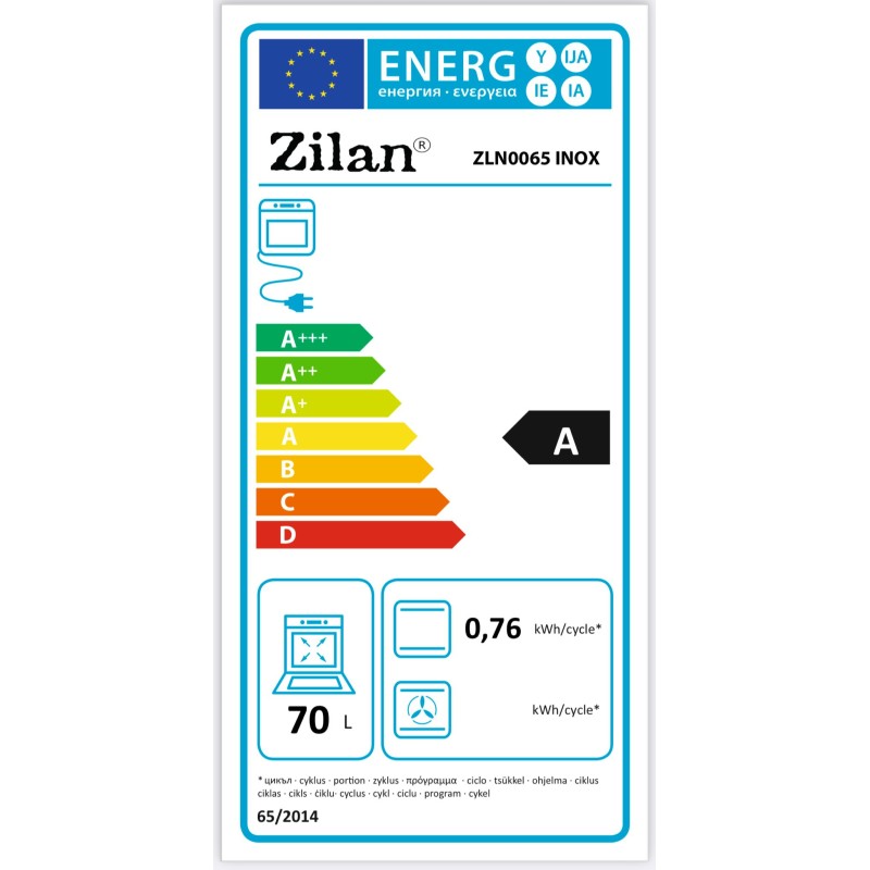 Cuptor incorporabil Zilan ZLN-0065, Electric, 2200W, Timer 90 min, 70 l, Clasa A, Inox