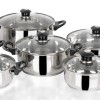 Set oale inox FLORIA ZLN-1167, 12 piese  6 oale inox+6 capace sticla termorezistenta , Manere bachelita, Fund dublu, inclusiv inductie