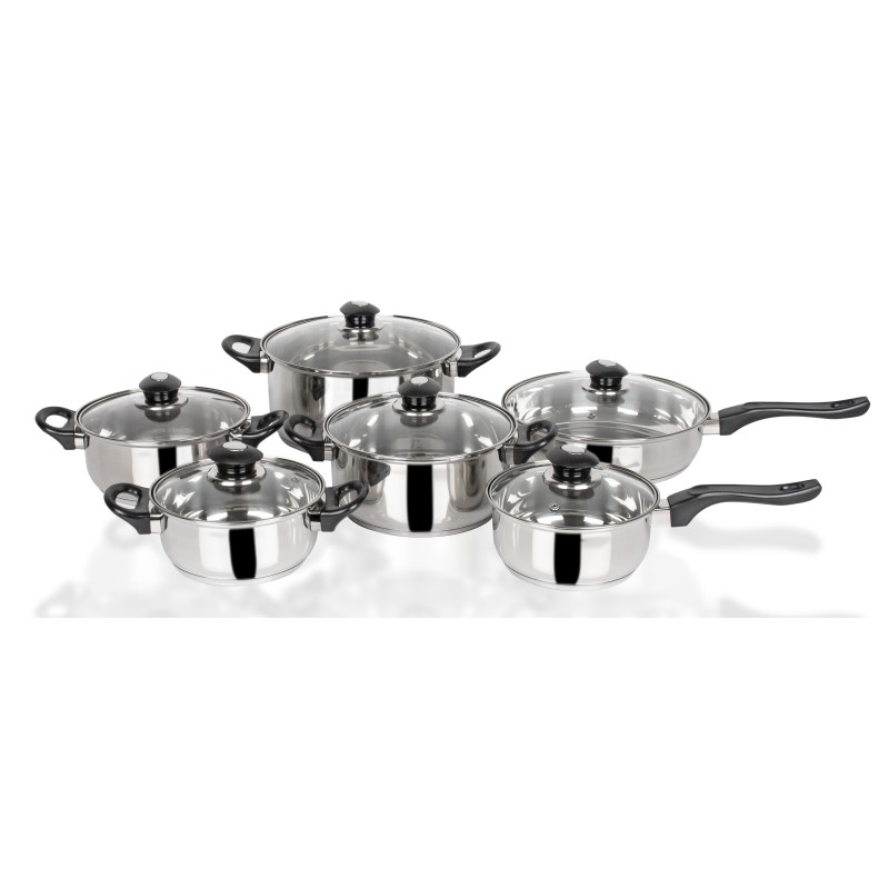 Set oale inox FLORIA ZLN-1167, 12 piese  6 oale inox+6 capace sticla termorezistenta , Manere bachelita, Fund dublu, inclusiv inductie