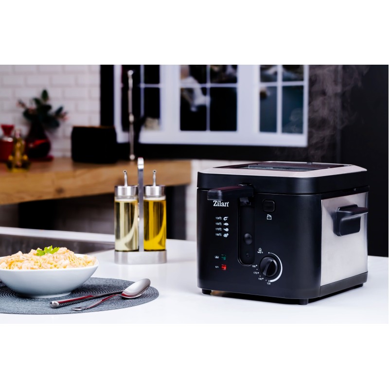 Friteuza Zilan ZLN-0010, 1600 W, 2.5 l, Termostat reglabil, Cuva detasabila, inox