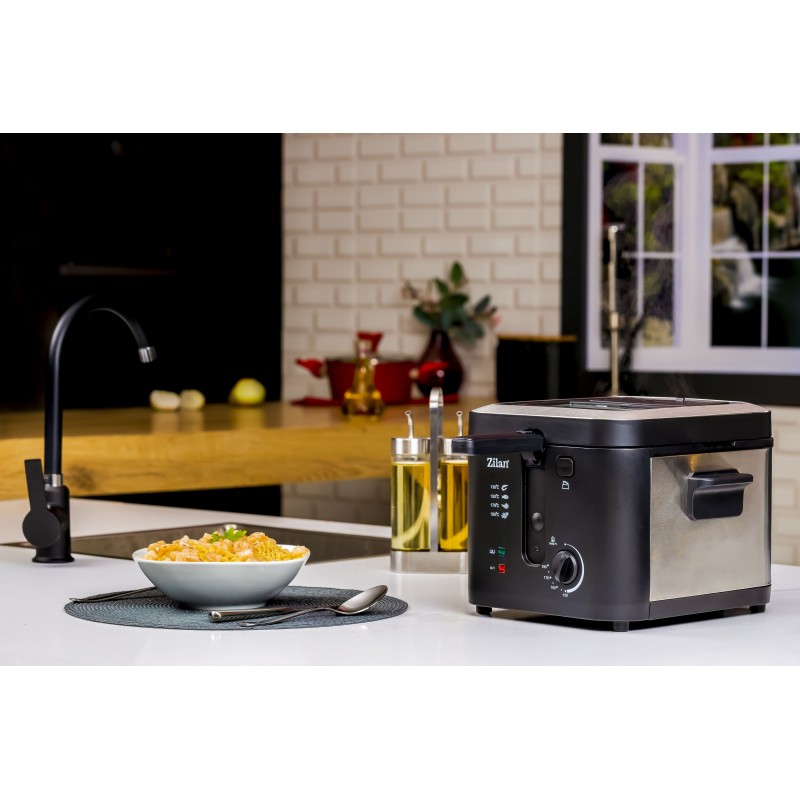 Friteuza Zilan ZLN-0010, 1600 W, 2.5 l, Termostat reglabil, Cuva detasabila, inox