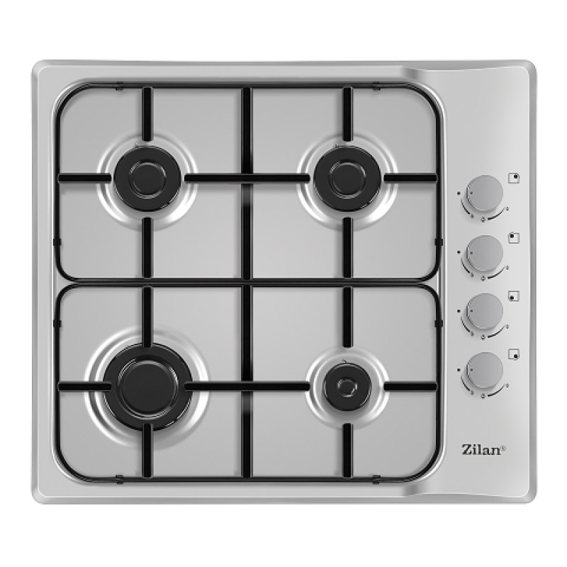 Plita incorporabila inox Zilan ZLN-0027, Gaz gpl sau natural, Aprindere electrica, 4 arzatoare, 60x50 cm