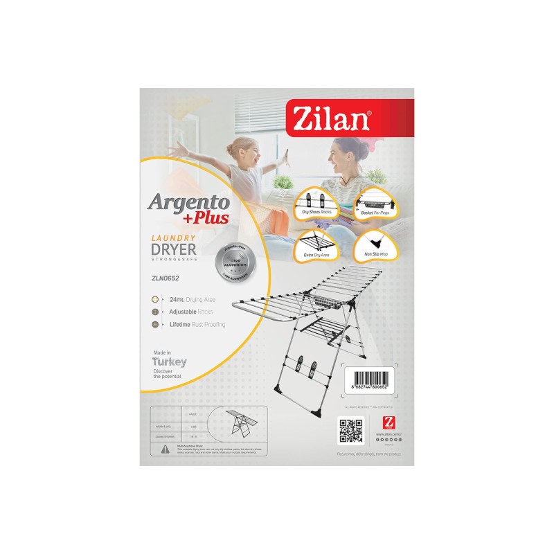 Uscator rufe din aluminiu Argento-Plus ZLN0652,Gri/Negru suprafata uscare 24m,