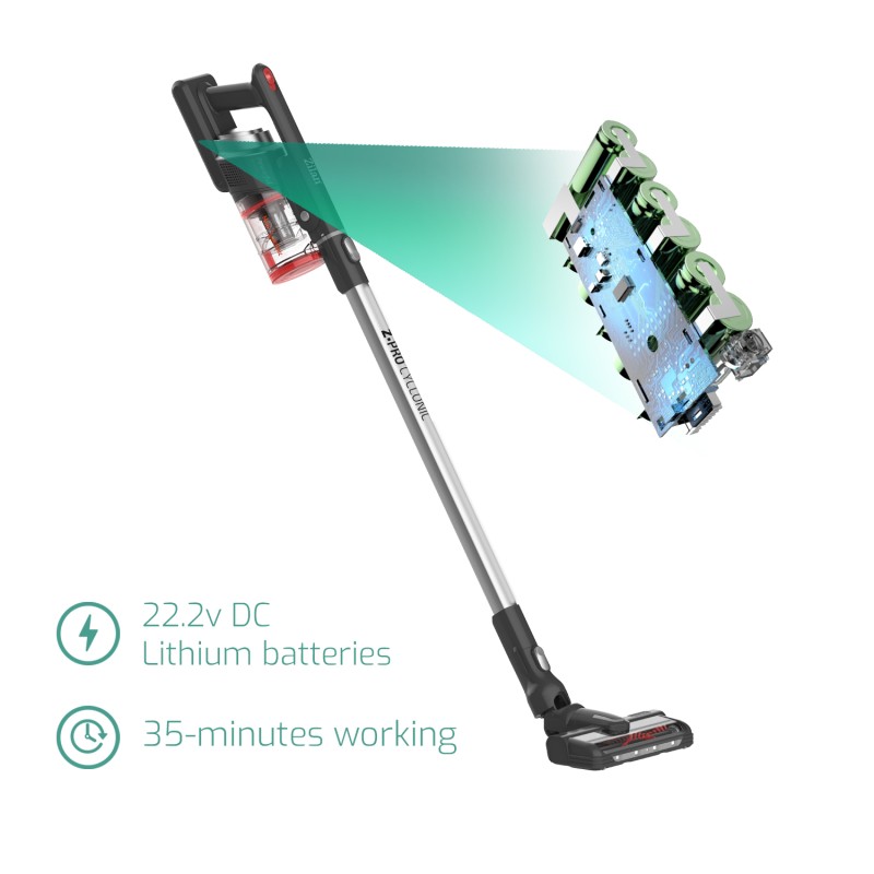 Aspirator vertical Zilan ZLN2099, Negru 22.2 V, Acumulator extern, Autonomie incarcare 4 ore, Perie AllFloor, Filtru Cyclone Igenic,