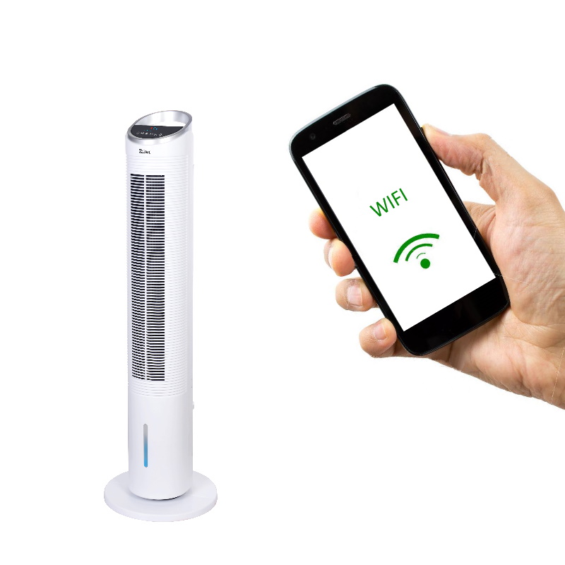 Ventilator tip turn cu racire si oscilatie, Zilan ZLN-1010, 60W, conectare WIFI, 3 viteze, Inaltime 100 cm, Alb