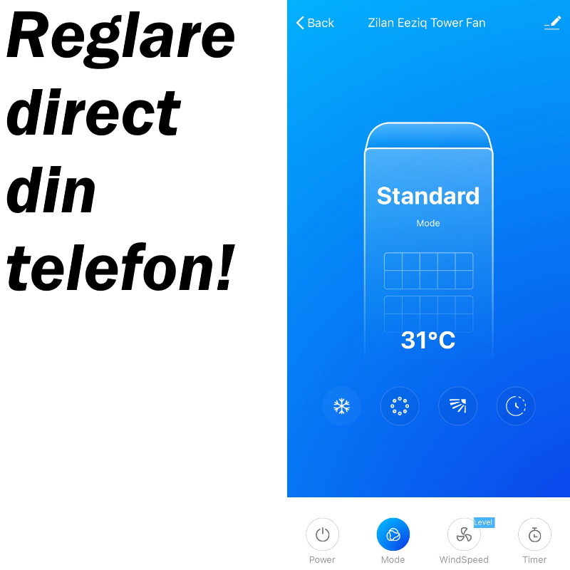 Ventilator tip turn cu racire si oscilatie, Zilan ZLN-1010, 60W, conectare WIFI, 3 viteze, Inaltime 100 cm, Alb