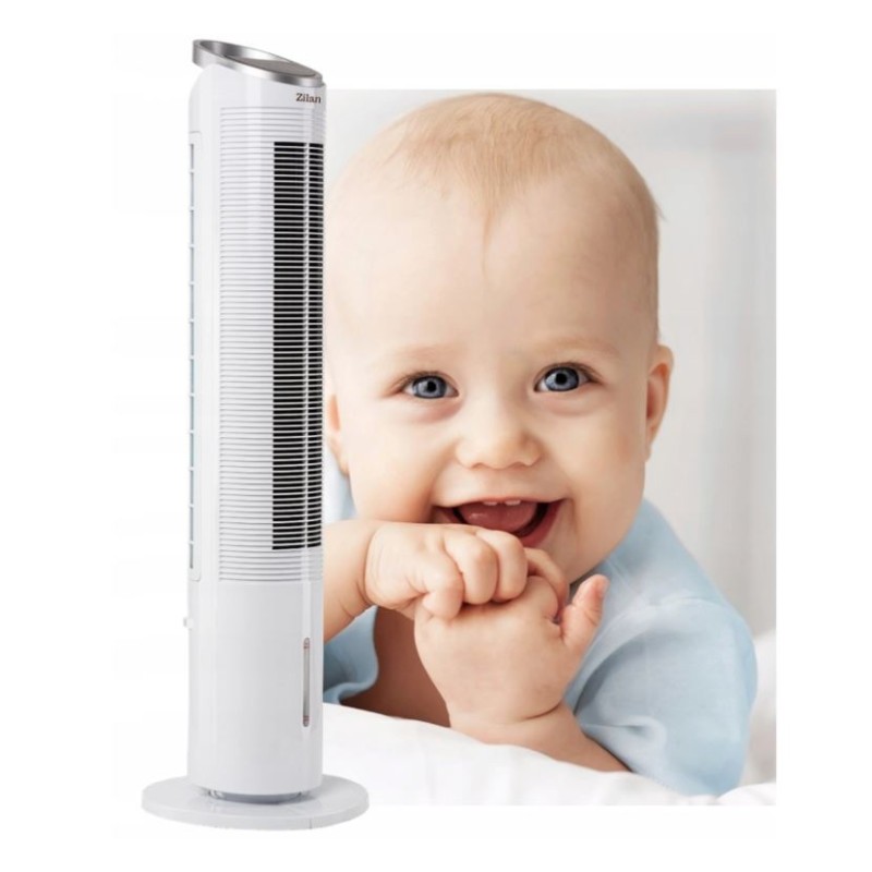 Ventilator tip turn cu racire si oscilatie, Zilan ZLN-1010, 60W, conectare WIFI, 3 viteze, Inaltime 100 cm, Alb