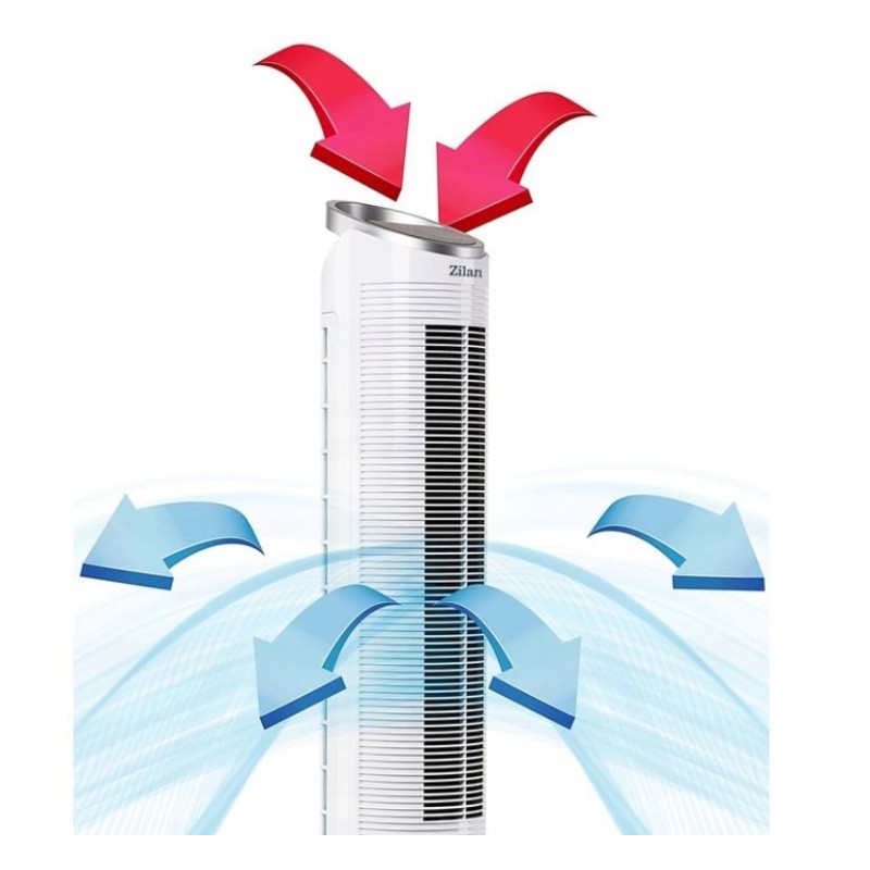 Ventilator tip turn cu racire si oscilatie, Zilan ZLN-1010, 60W, conectare WIFI, 3 viteze, Inaltime 100 cm, Alb