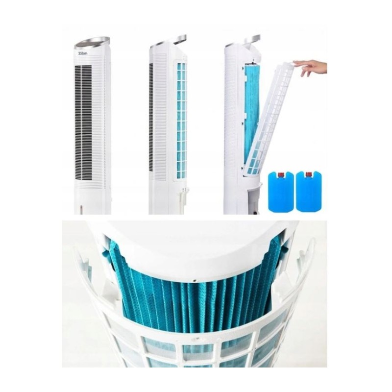Ventilator tip turn cu racire si oscilatie, Zilan ZLN-1010, 60W, conectare WIFI, 3 viteze, Inaltime 100 cm, Alb