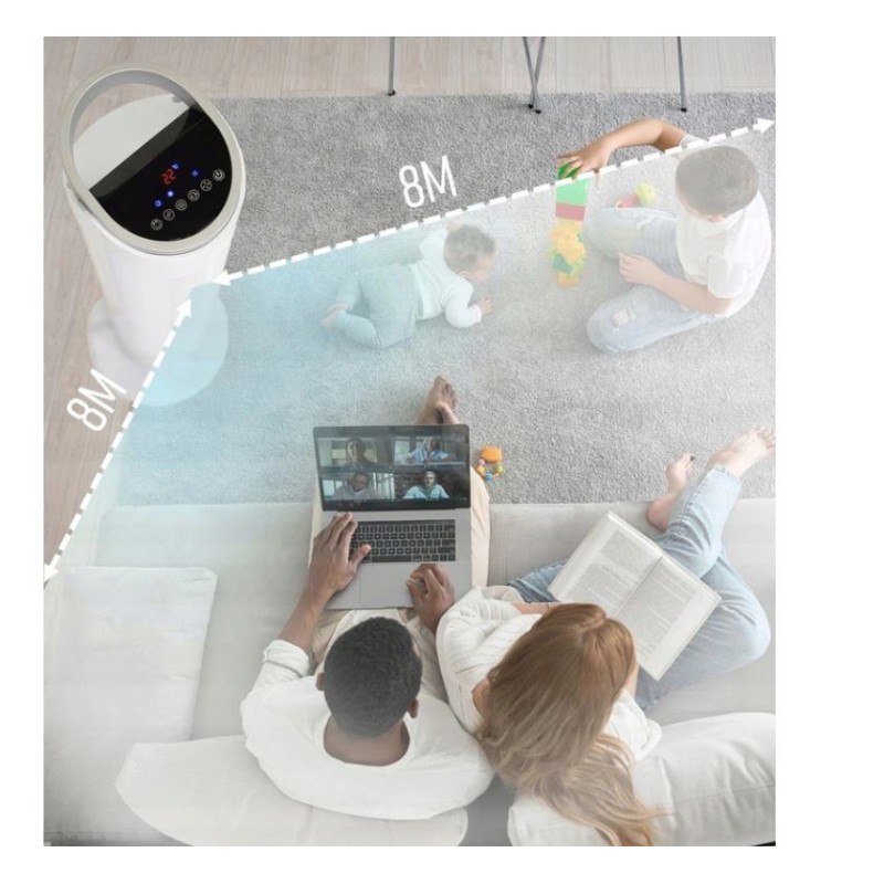 Ventilator tip turn cu racire si oscilatie, Zilan ZLN-1010, 60W, conectare WIFI, 3 viteze, Inaltime 100 cm, Alb