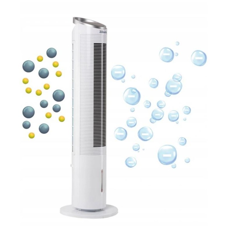 Ventilator tip turn cu racire si oscilatie, Zilan ZLN-1010, 60W, conectare WIFI, 3 viteze, Inaltime 100 cm, Alb