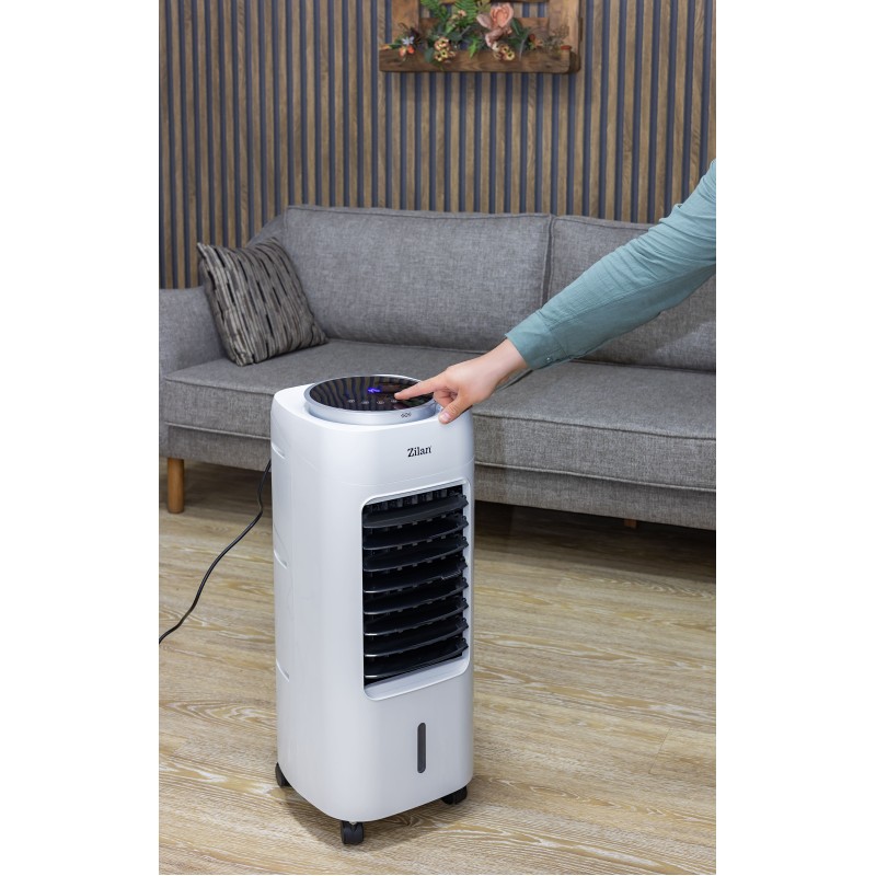 Ventilator cu racitor si purificator de aer mobil ZILAN ZLN-1314, Racire/Umidificare/Purificare, Telecomanda, Temporizator 1-12 ore Rezervor apa 7 l, Portabil, Alb