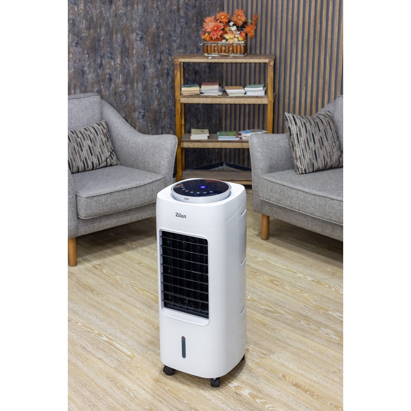 Ventilator cu racitor si purificator de aer mobil ZILAN ZLN-1314, Racire/Umidificare/Purificare, Telecomanda, Temporizator 1-12 ore Rezervor apa 7 l, Portabil, Alb