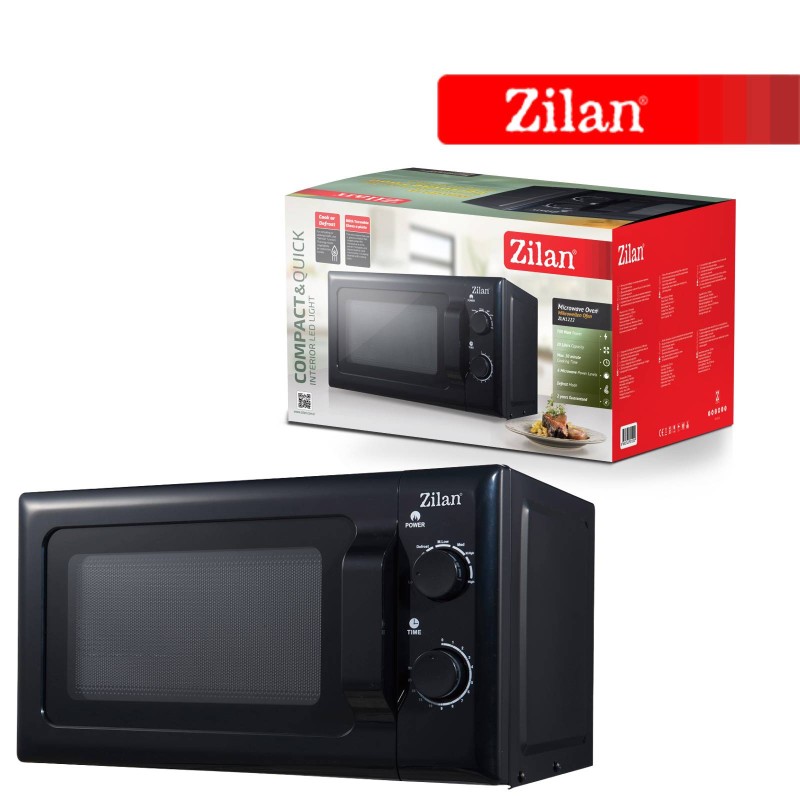 Cuptor cu microunde Zilan ZLN-1222, 20 L, 700W, mod pentru dezghet, 6 trepte de putere, Negru