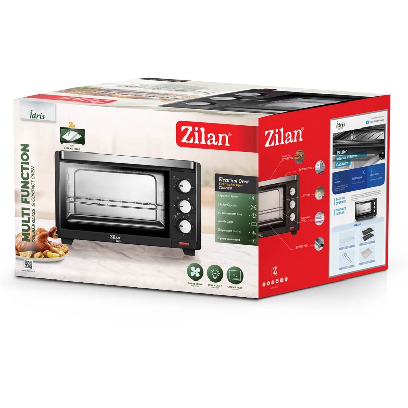 Cuptor electric Zilan ZLN-0980 IDRIS, 1380 W, 19 Litri, Temperatura Reglabila, Negru