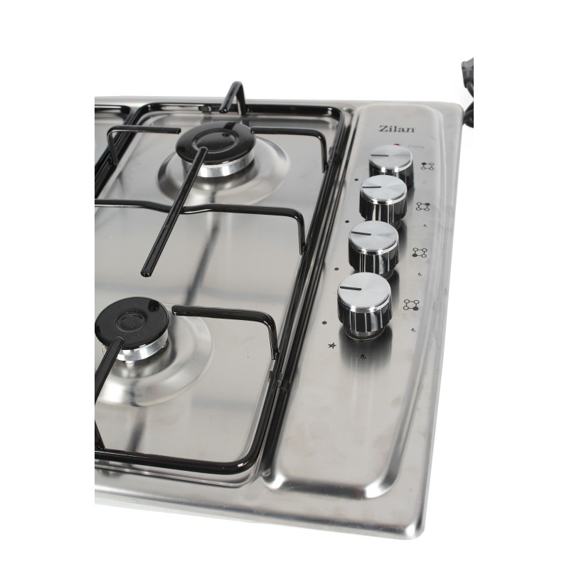 Plita incorporabila Zilan ZLN-1918 GPL si Gaz natural 58x50 cm, 3 ochiuri, 1 ochi electric, duze de schimb incluse, aprindere electrica, Inox