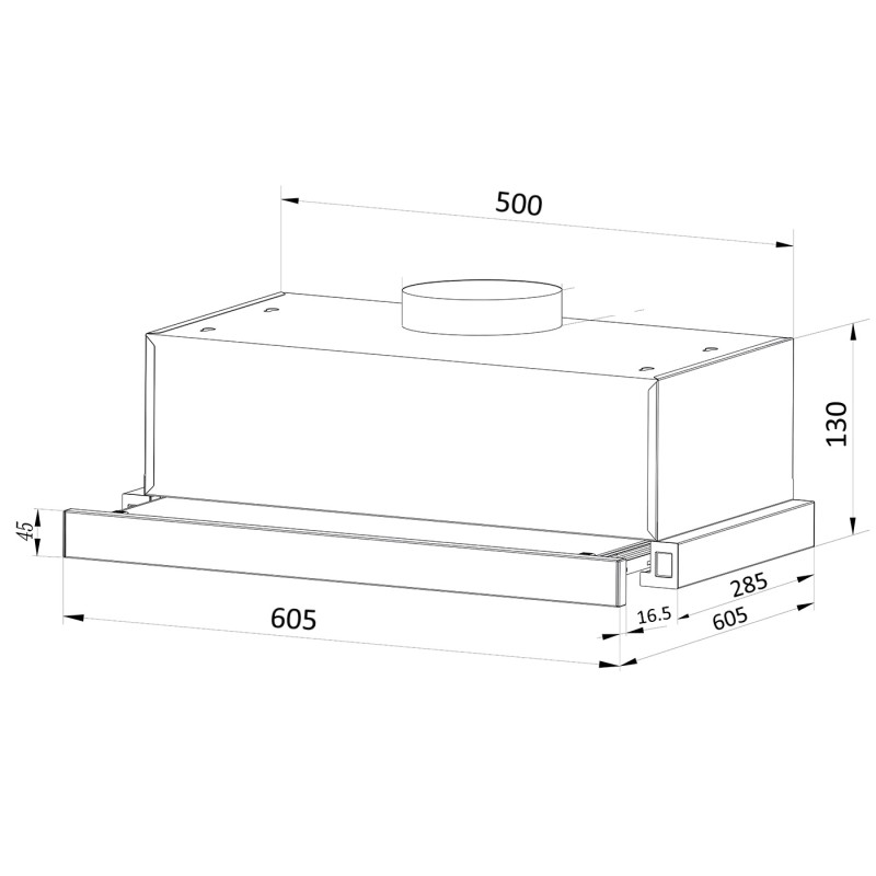 Hota incorporabila Floria ZLN1895, 50x28.5x13 cm parte incastrabila, Putere de absorbtie 450 mc/h, 140 W, 220-240 V. Negru
