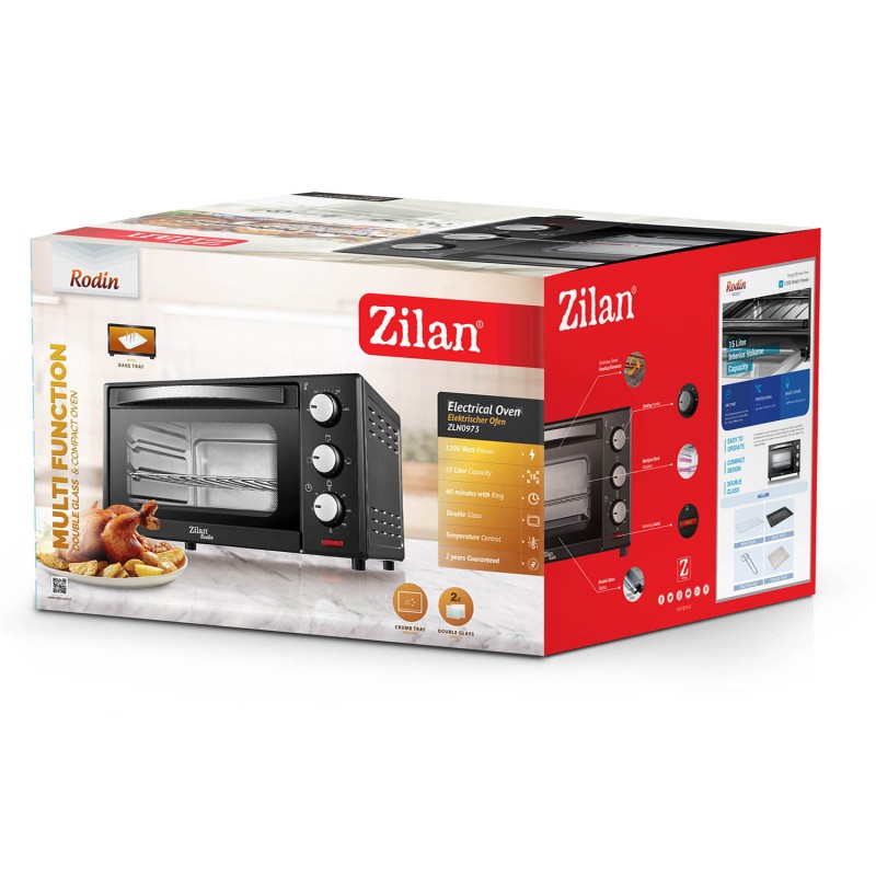 Cuptor electric Zilan ZLN-0973 RODIN, 1200 W, 15 Litri, Temperatura Reglabila, Geam Duble, Negru