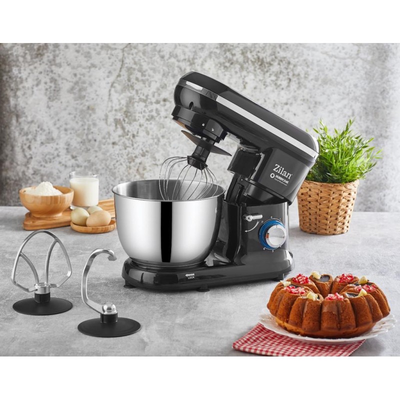 Mixer cu bol din inox ZILAN ZLN-1215, 1000 W, Bol 4.5 L inox, 8 Viteze, Negru