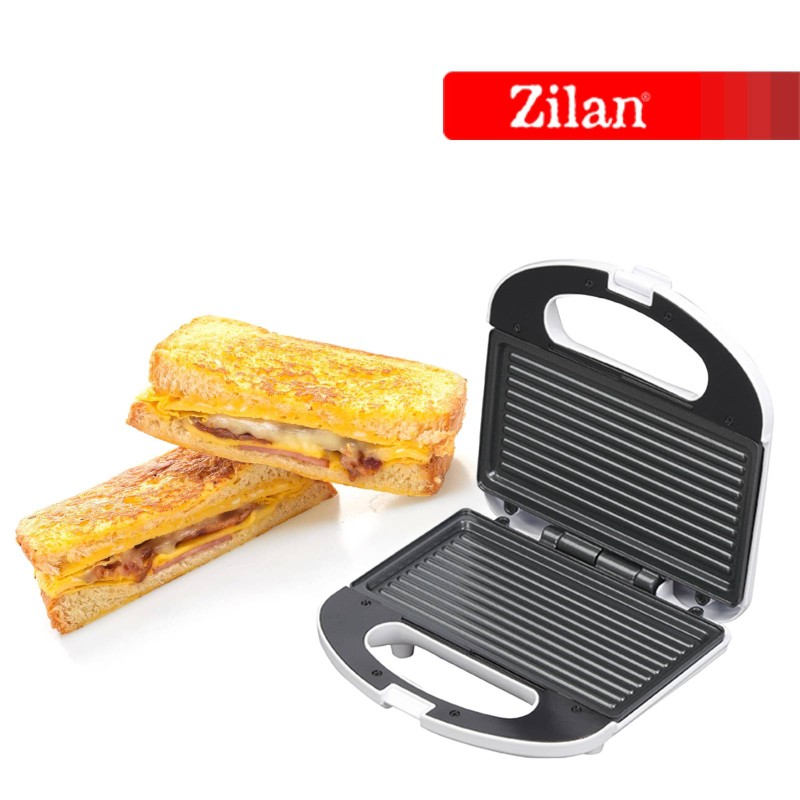 Sandwich Maker Floria ZLN-0830 Alb, Putere 750W, Placa de tip grill, Antiaderenta, indicator luminos