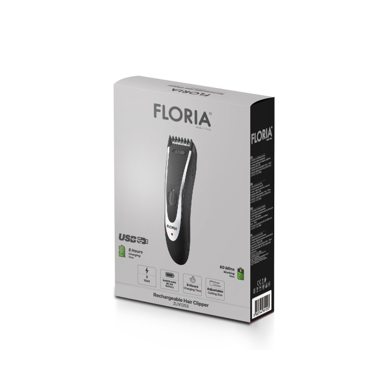 Aparat de tuns profesional Floria ZLN-1253 fara fir, cap si lame din otel, ulei si perie de curatare incluse, Negru