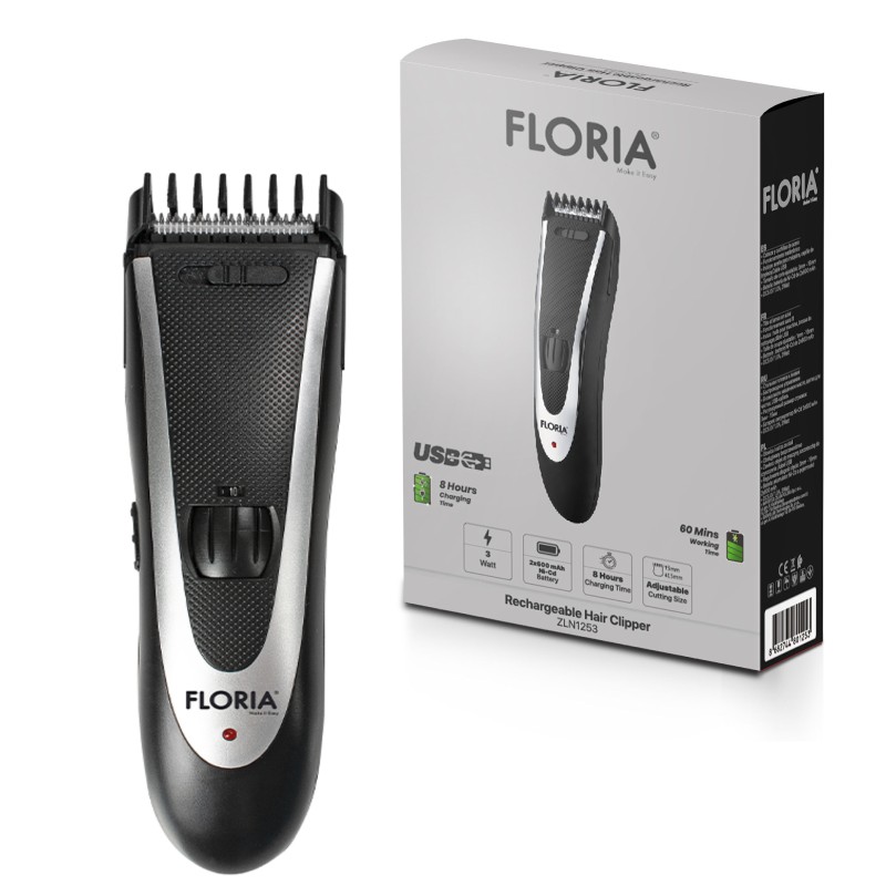 Aparat de tuns profesional Floria ZLN-1253 fara fir, cap si lame din otel, ulei si perie de curatare incluse, Negru