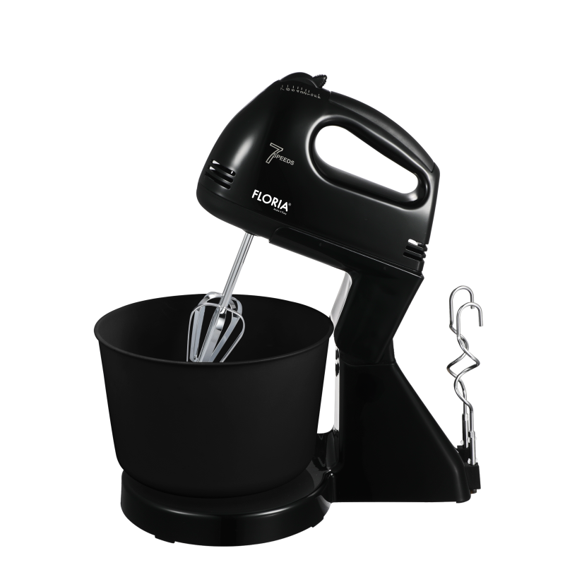 Mixer cu bol Floria ZLN-7574 Negru, 7 viteze, Bol plastic 2 Litri, Putere 150W, Negru