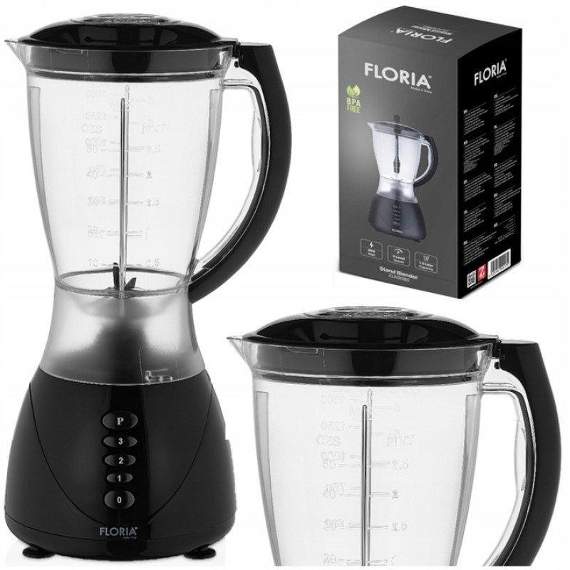 Blender FLORIA ZLN-3080 Negru, Putere 300W, capacitate 1.5L, 3 viteze, Functie puls-Vas plastic