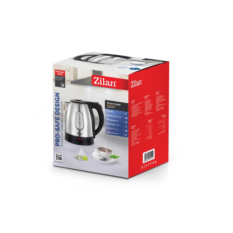 Fierbator electric din Inox Zilan ZLN1154 1500 W, 1.8L, Indicator luminos, oprire automata si manuala