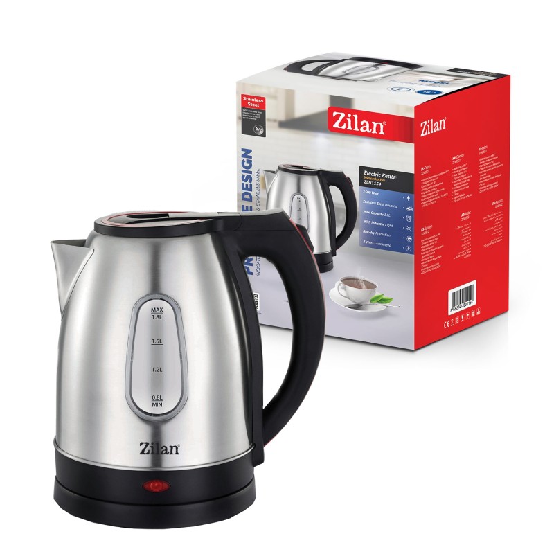 Fierbator electric din Inox Zilan ZLN1154 1500 W, 1.8L, Indicator luminos, oprire automata si manuala