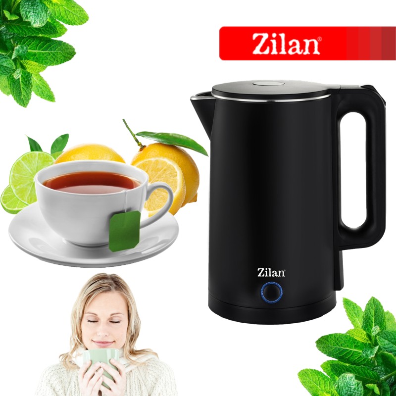 Fierbator electric Zilan ZLN1628 Negru, 1500 W, 1.7L, Indicator luminos, oprire automata si manuala