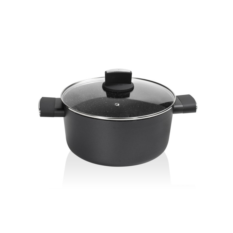 Cratita Zilan ZLN0850 Negru cu invelis din marmura, 5 straturi, 26 cm si manere fine la atingere, 5.7 L