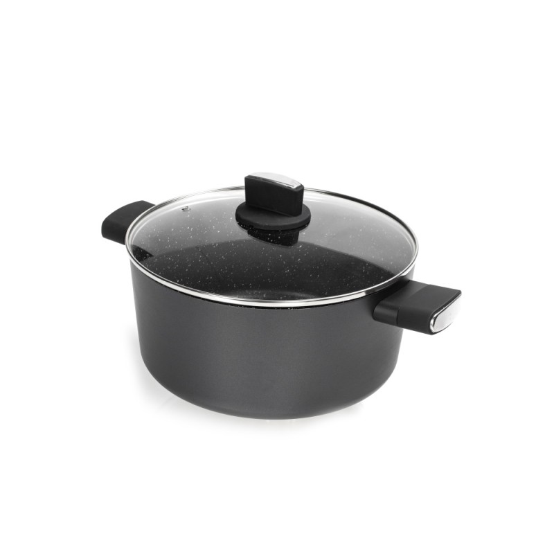 Cratita Zilan ZLN0867 Negru cu invelis din marmura, 5 straturi, 28 cm si manere fine la atingere, 7.1 L