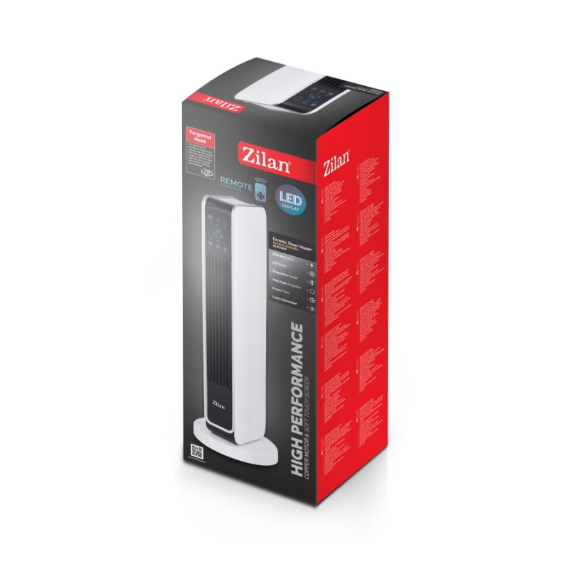 Aeroterma ceramica turn Zilan ZLN2069 Alb, 2200W, Ecran cu atingere, Timer 8H