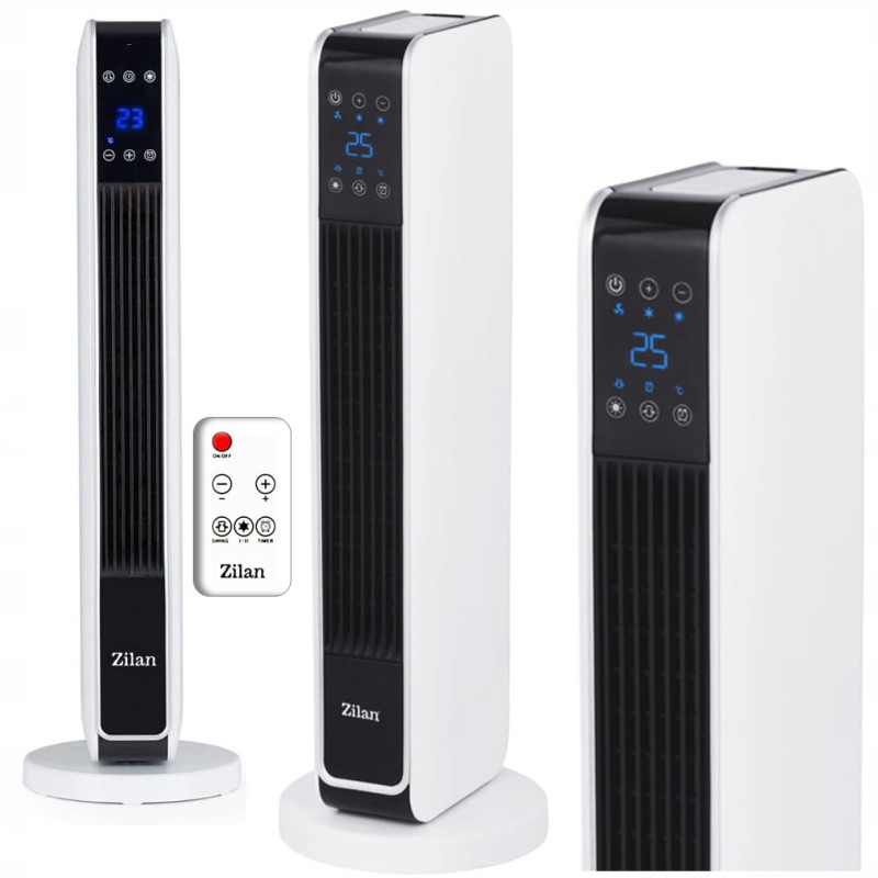 Aeroterma ceramica turn Zilan ZLN2069 Alb, 2200W, Ecran cu atingere, Timer 8H