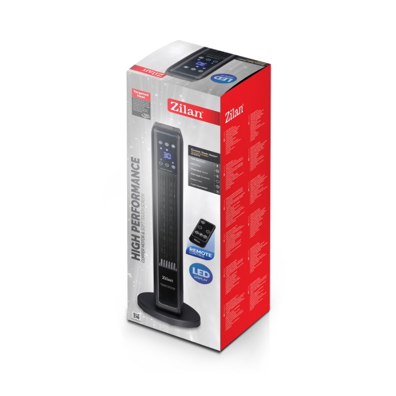 Aeroterma ceramica turn Zilan ZLN2076 Negru, 2200W, Ecran cu atingere, Timer 8H