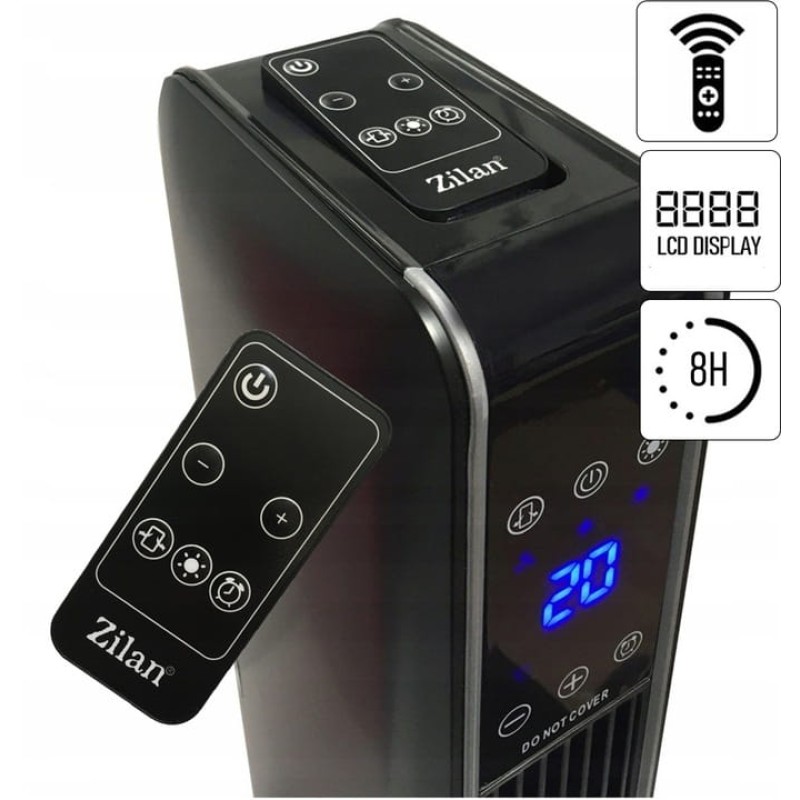 Aeroterma ceramica turn Zilan ZLN2076 Negru, 2200W, Ecran cu atingere, Timer 8H