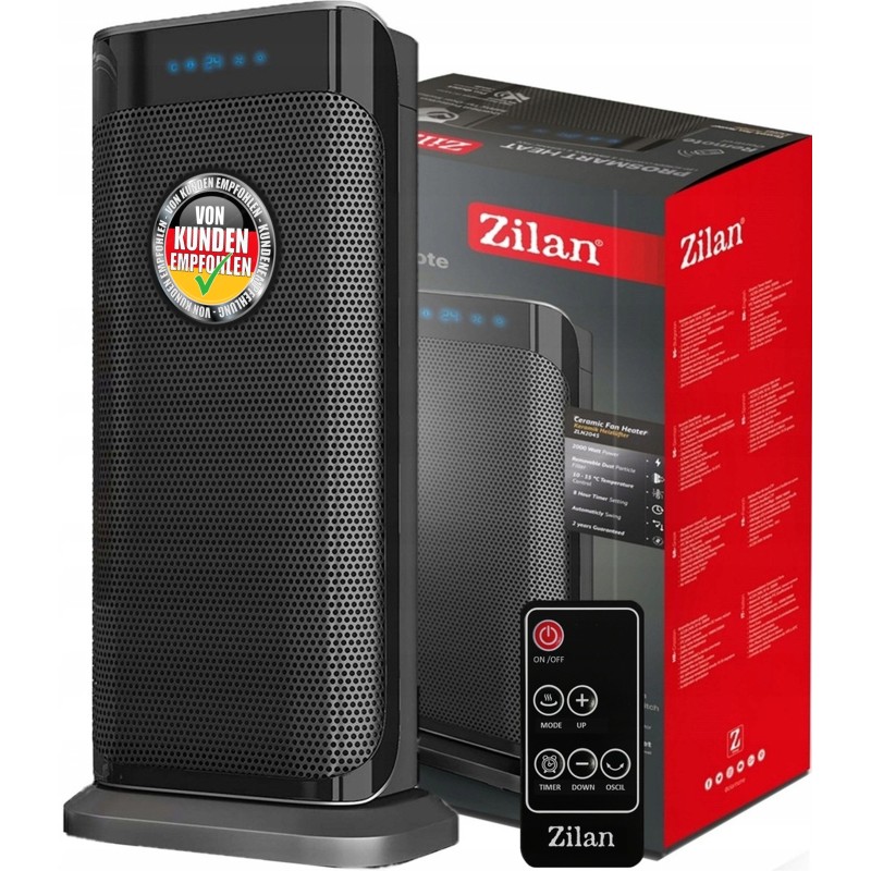 Aeroterma ceramica turn Zilan ZLN2045 negru, 2000W, oscilatie automata, timer 8H