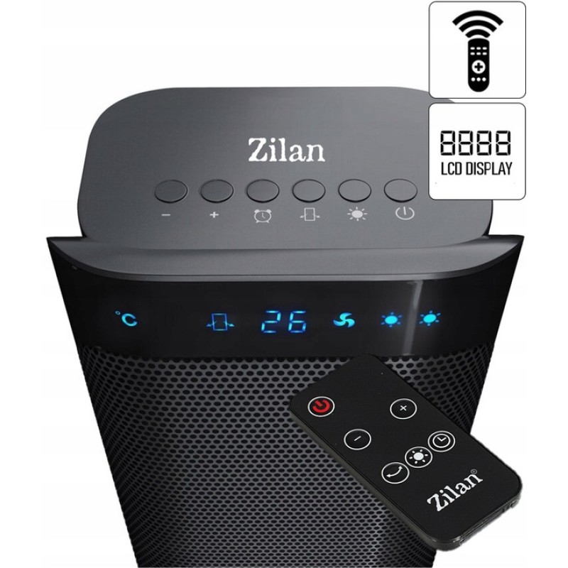 Aeroterma ceramica turn Zilan ZLN2045 negru, 2000W, oscilatie automata, timer 8H