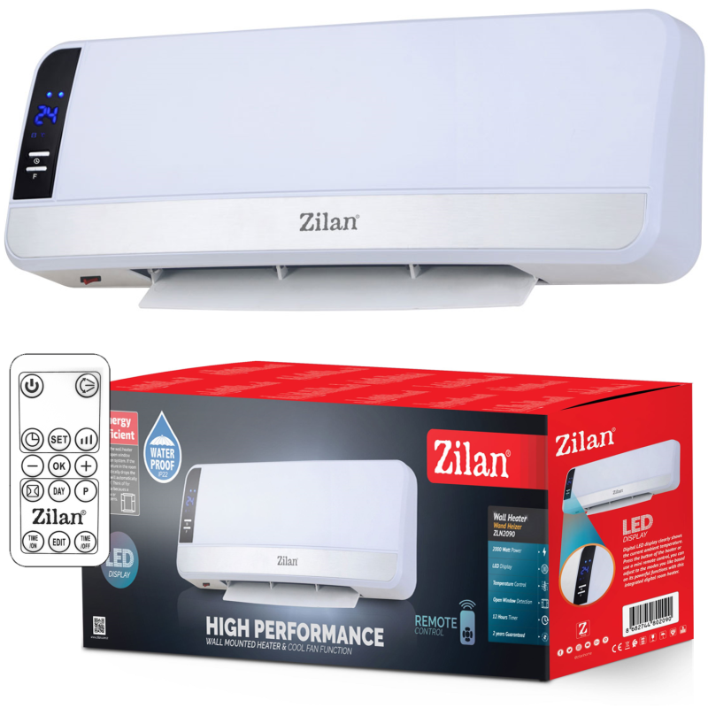 Aeroterma de perete Zilan ZLN2090 Alb, 2000W, display LED, temperatura reglabila