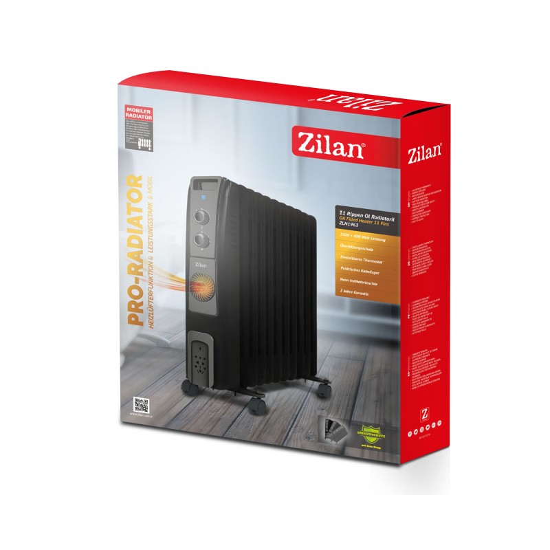 Calorifer electric cu ulei ZILAN ZLN1963 Negru, termostat reglabil, 2500W, 11 elementi