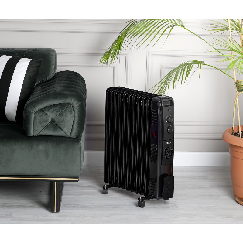Calorifer electric cu ulei ZILAN ZLN1956 Negru, termostat reglabil, 2500W, 9 elementi