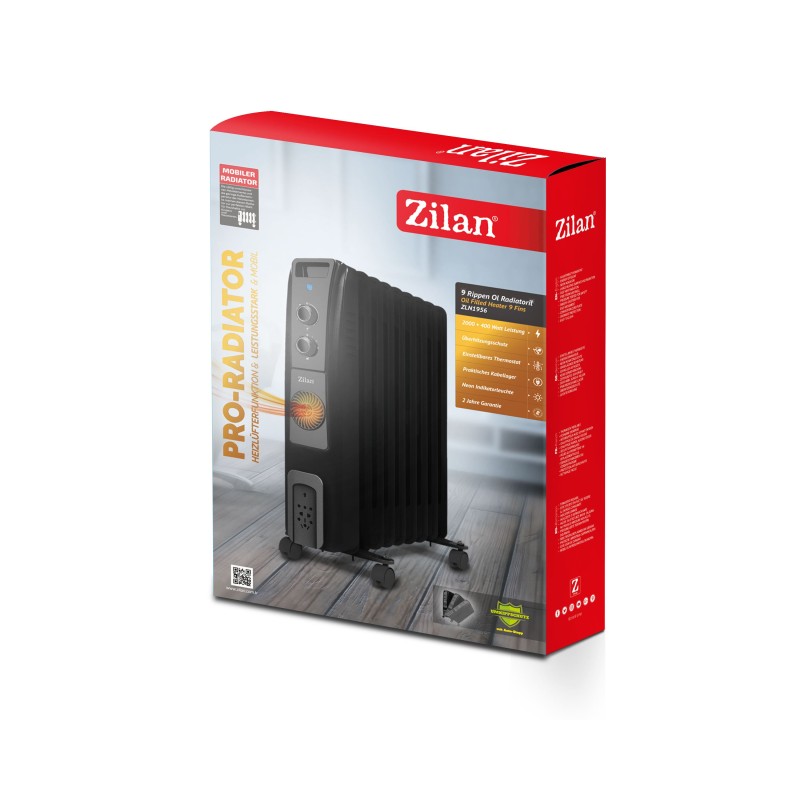 Calorifer electric cu ulei ZILAN ZLN1956 Negru, termostat reglabil, 2500W, 9 elementi