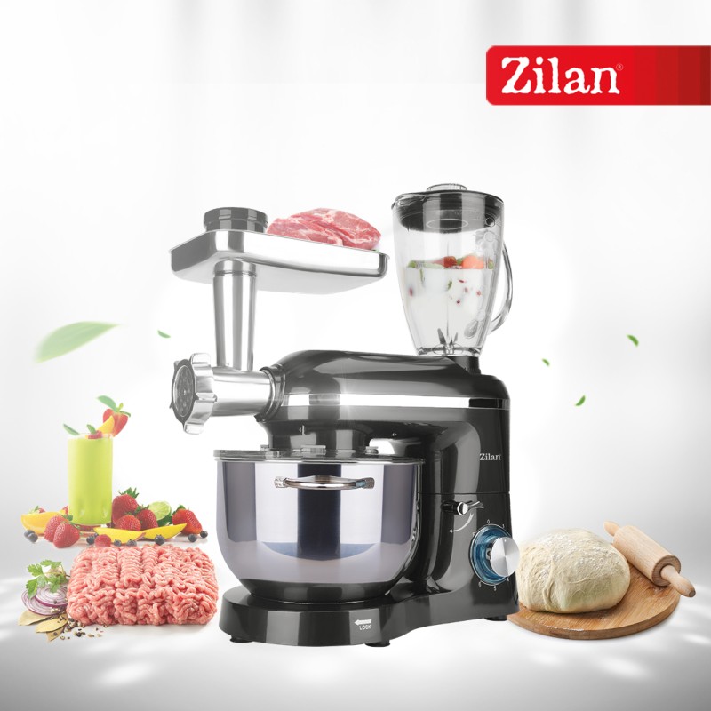Mixer, blender si masina de tocat 3 in 1 Zilan ZLN1772 Negru, 6+1 nivele de control al vitezei, 1400W