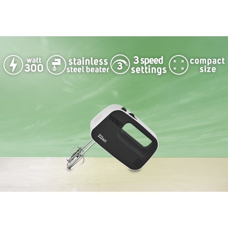 Mixer de mana ZIlan ZLN2151 Negru, 3 nivele de viteza, compact, 300W