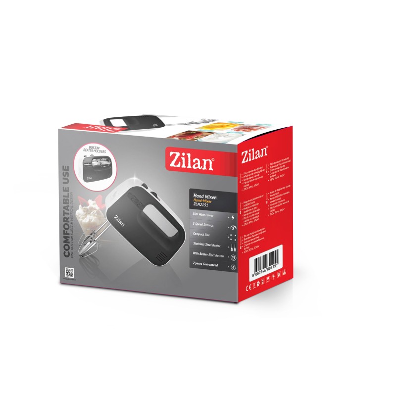 Mixer de mana ZIlan ZLN2151 Negru, 3 nivele de viteza, compact, 300W